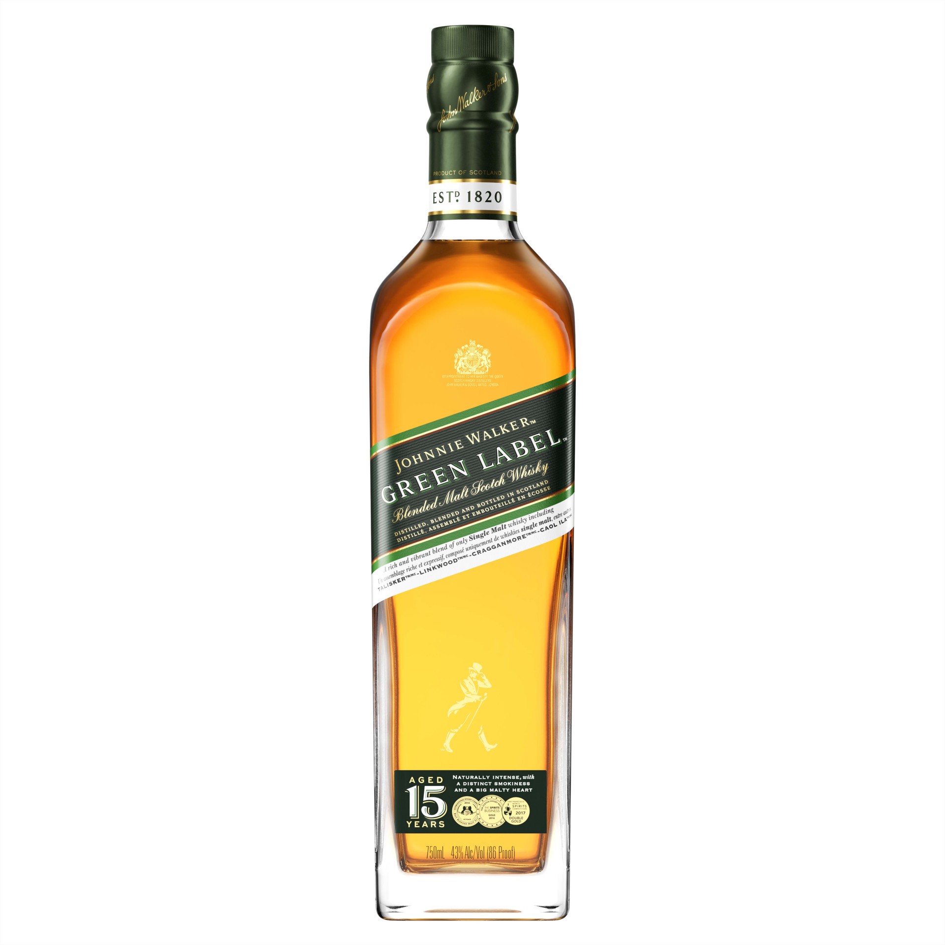 slide 1 of 6, Johnnie Walker Green Label Blended Malt Scotch Whisky, 750 mL, 750 ml