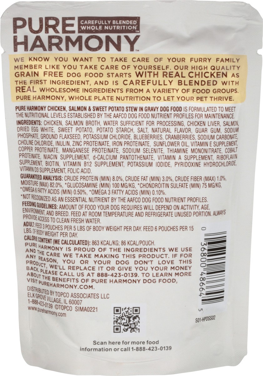 slide 5 of 9, Pure Harmony Dog Food Grain Free Chicken, Salmon & Sweet Potato Stew In Gravy Dog Food Pouch, 3.5 oz