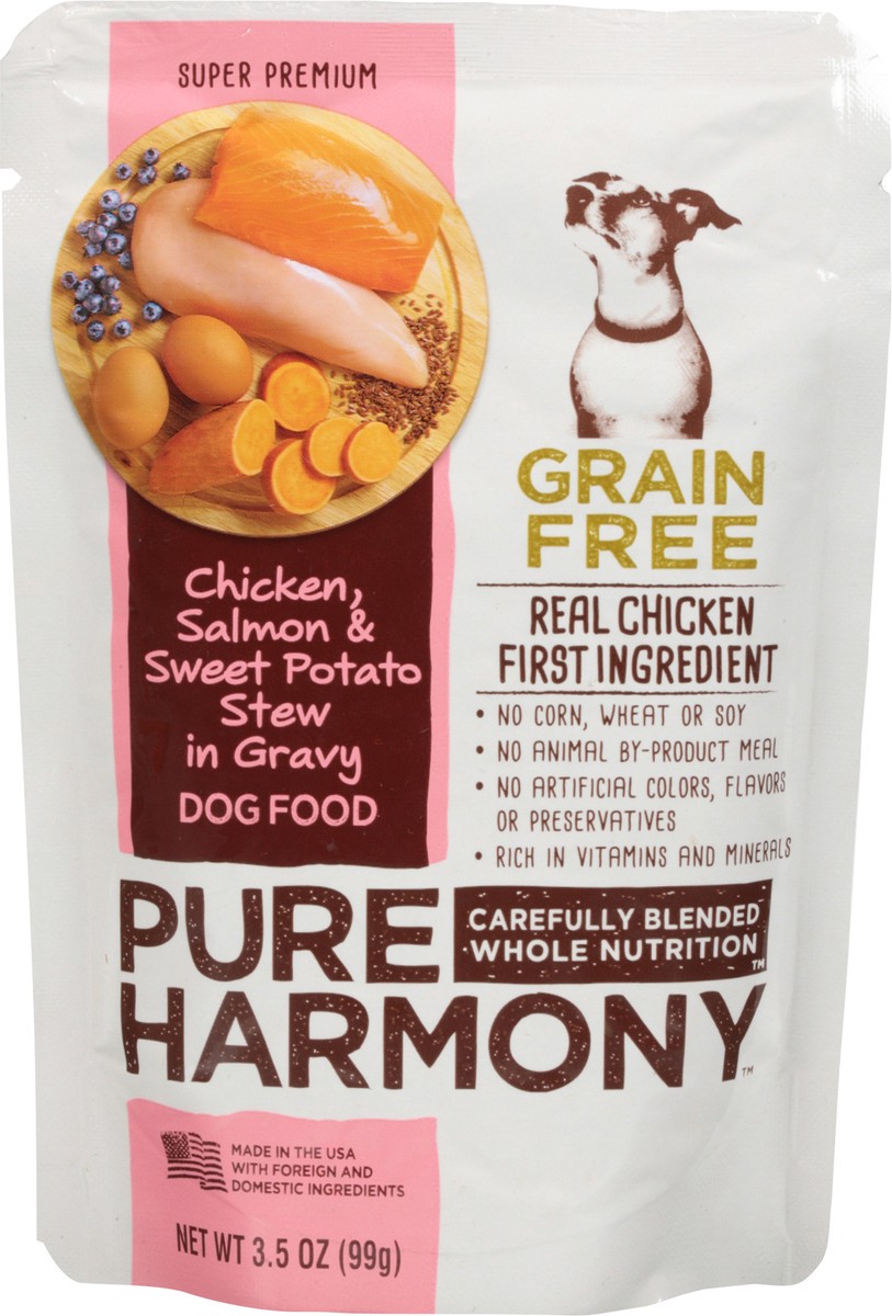 slide 6 of 9, Pure Harmony Dog Food Grain Free Chicken, Salmon & Sweet Potato Stew In Gravy Dog Food Pouch, 3.5 oz