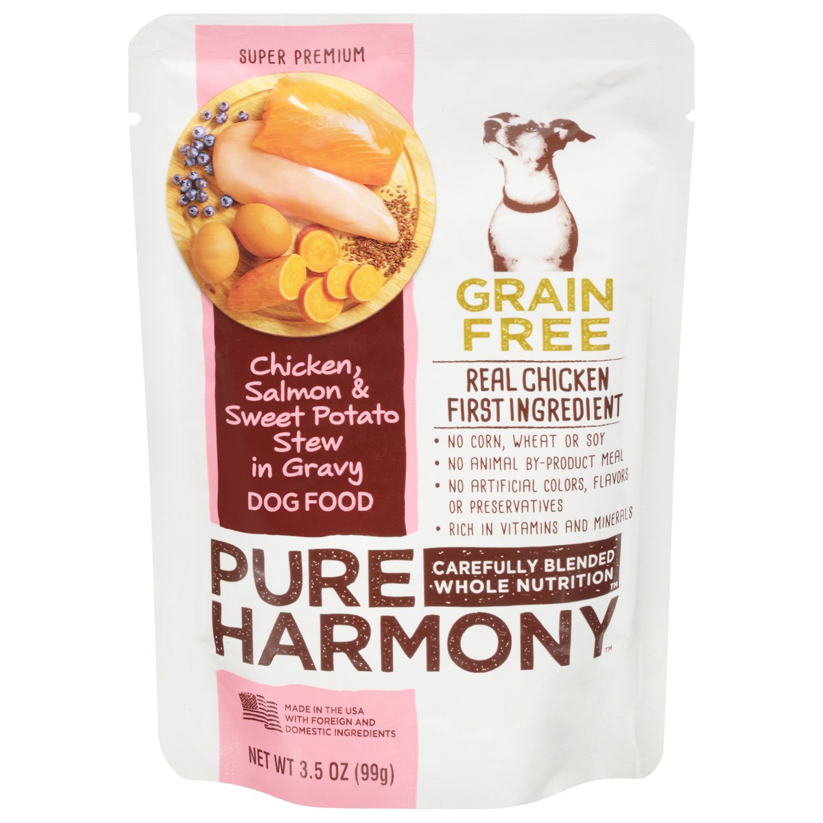 slide 1 of 9, Pure Harmony Dog Food Grain Free Chicken, Salmon & Sweet Potato Stew In Gravy Dog Food Pouch, 3.5 oz
