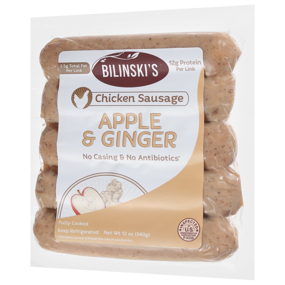 slide 3 of 9, Bilinski's Apple & Ginger Chicken Sausage 12 oz, 12 oz