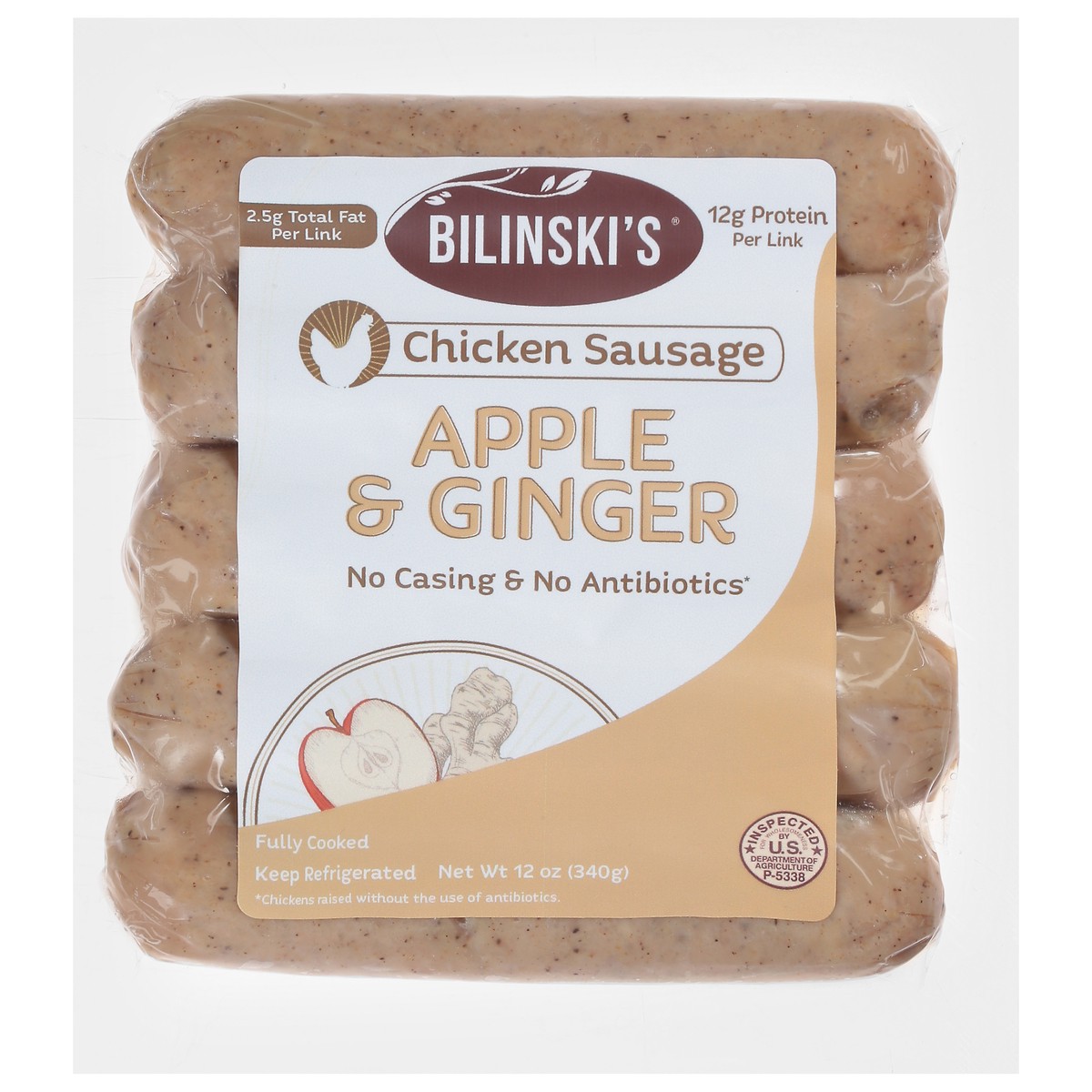 slide 1 of 9, Bilinski's Apple & Ginger Chicken Sausage 12 oz, 12 oz