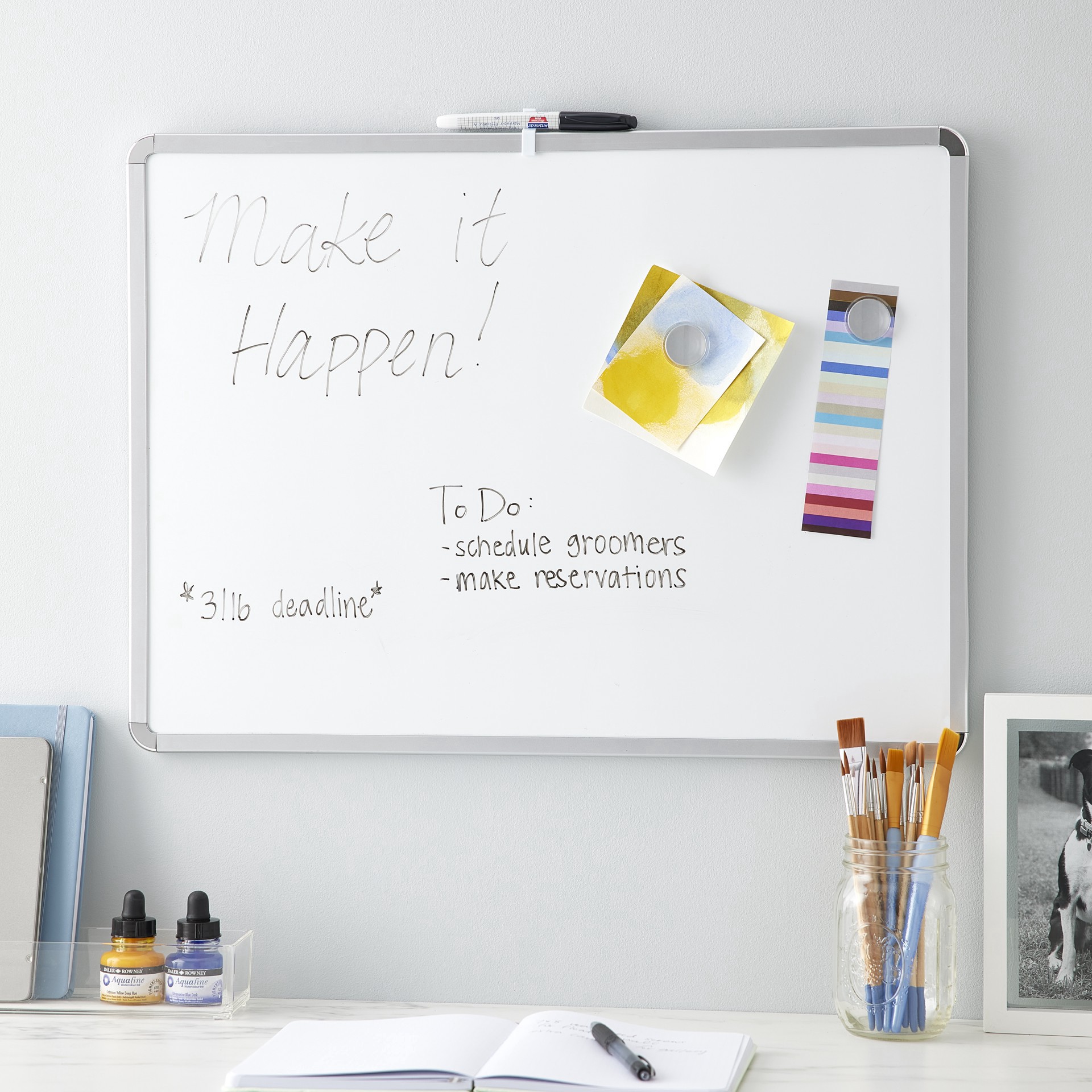 slide 3 of 3, 17" x 23" Metal Framed Magnetic Dry Erase Board by B2C, 17 in x 23 in