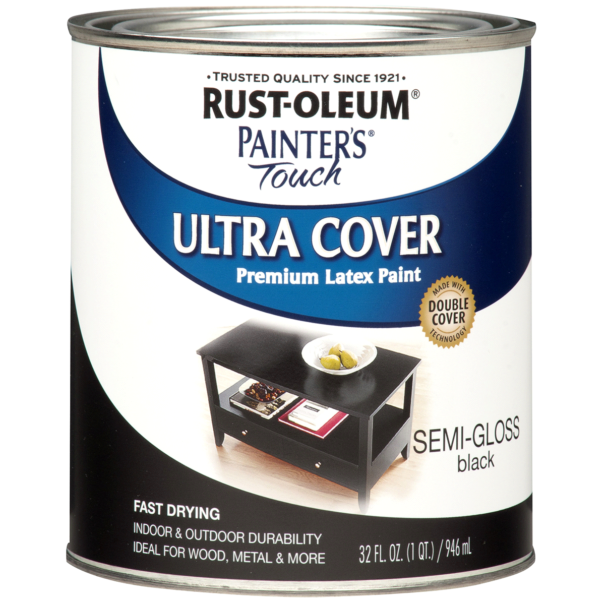 slide 1 of 1, Rust-Oleum Painters Touch Ultra Cover Multi-Purpose Brush-On Paint 1974502, Quart, Semi-Gloss Black, 1 qt