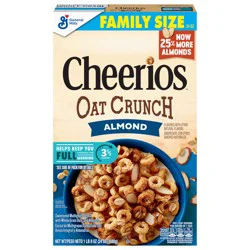 Cheerios Oat Crunch Almond Breakfast Cereal, Made with Whole Grain, Family Size, 24 oz