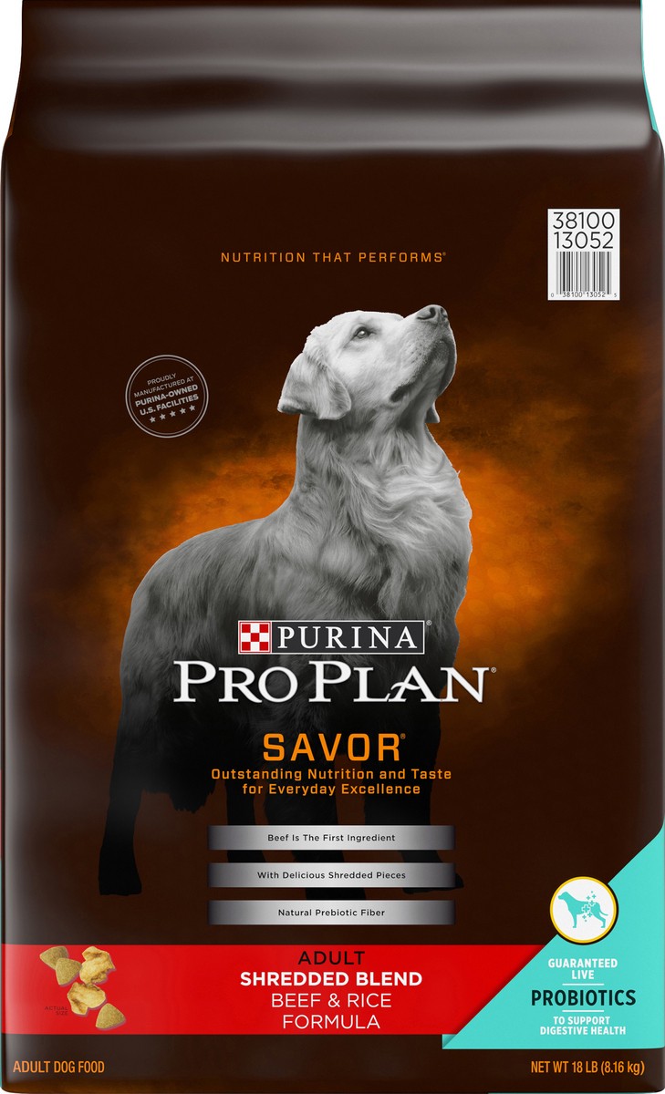 slide 6 of 6, Pro Plan Purina Pro Plan High Protein Dog Food With Probiotics for Dogs, Shredded Blend Beef & Rice Formula, 18 lb