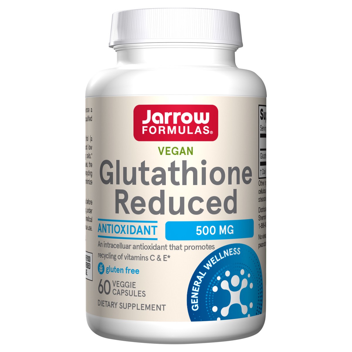 slide 1 of 1, Jarrow Formulas Glutathione Reduced 500mg - 60 Veggie Capsules - Intracellular Antioxidant - Promotes Recycling of Vitamins C & E - Gluten Free - Vegan, 60 ct