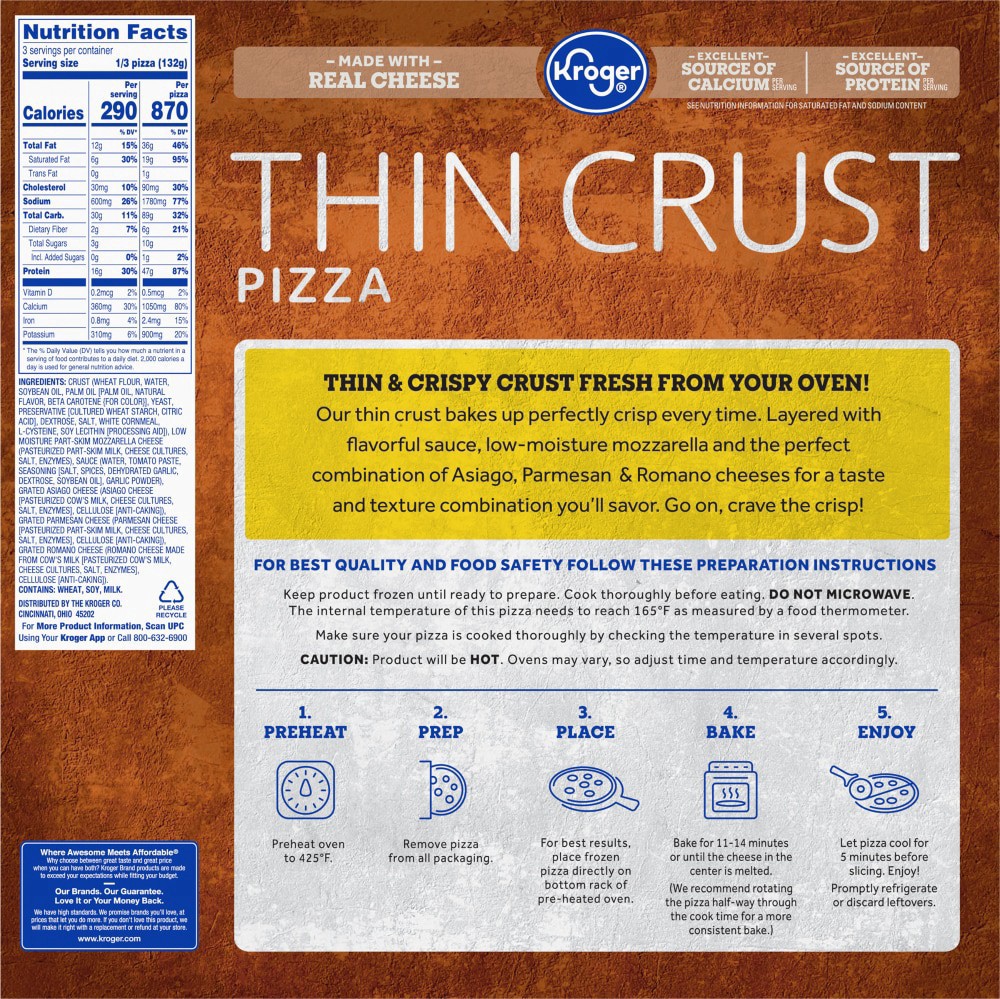 slide 2 of 2, Kroger Thin Crust Four Cheese Pizza, 14 oz