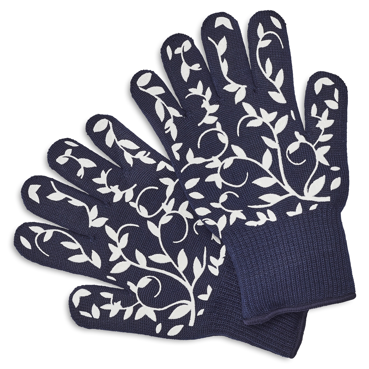 slide 1 of 1, Sur La Table Floral Vine Large Oven Gloves, Blue, 2 ct