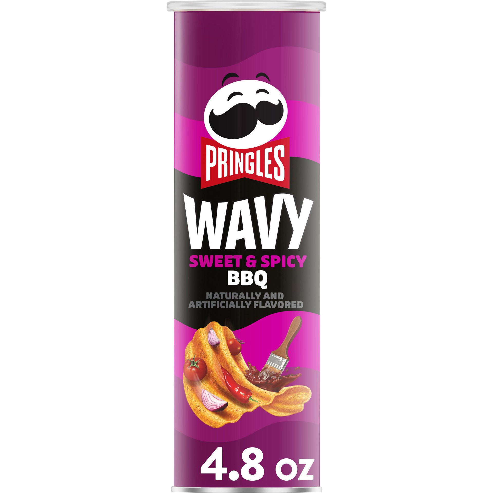 slide 1 of 9, Pringles Wavy Pringles Potato Crisps Chips, Sweet and Spicy BBQ, 4.8 oz, 4.8 oz