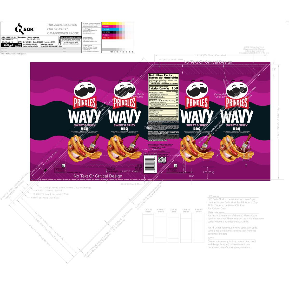 slide 6 of 9, Pringles Wavy Pringles Potato Crisps Chips, Sweet and Spicy BBQ, 4.8 oz, 4.8 oz