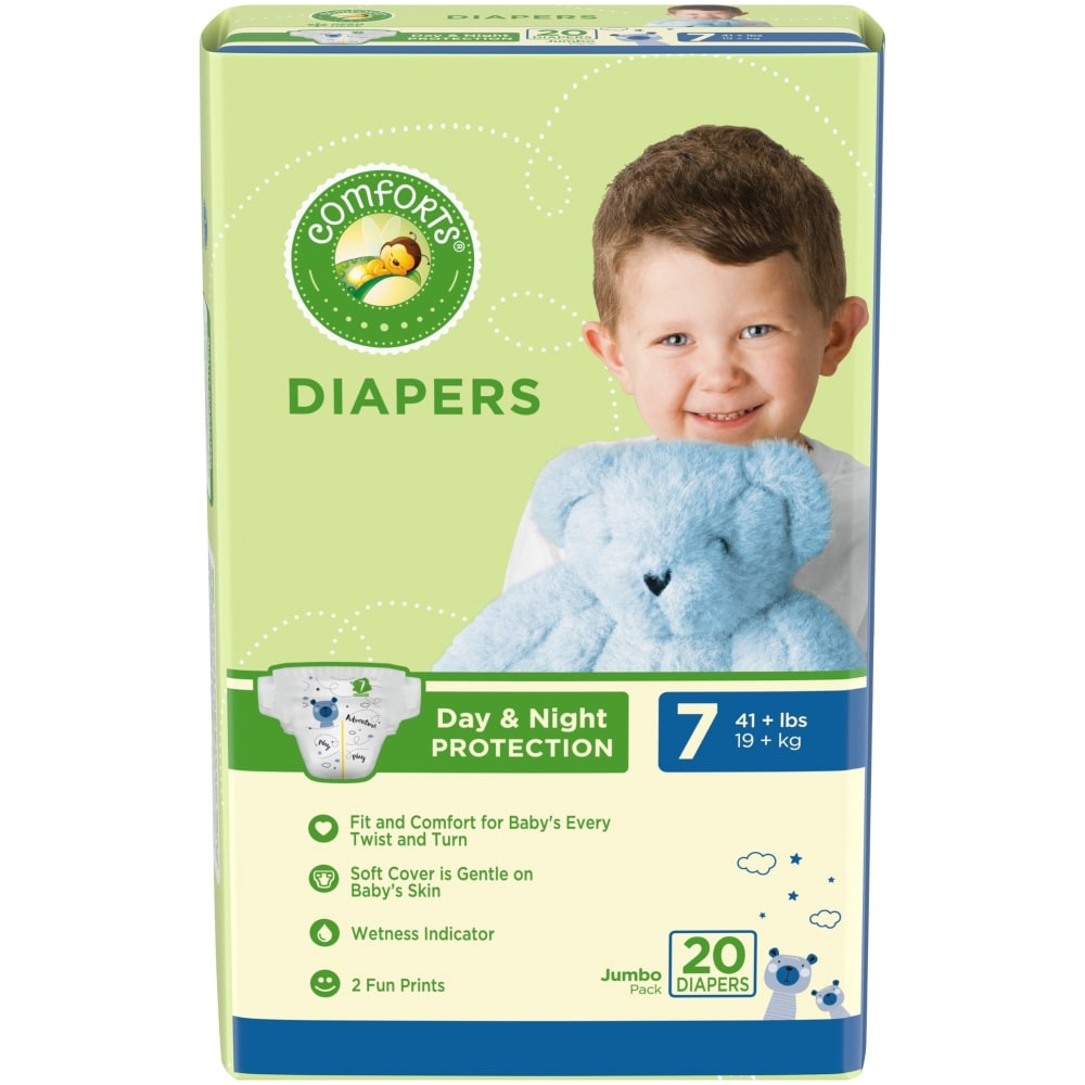 slide 1 of 1, Comforts Day Night Protection Size 7 Baby Diapers Jumbo Pack, 20 ct