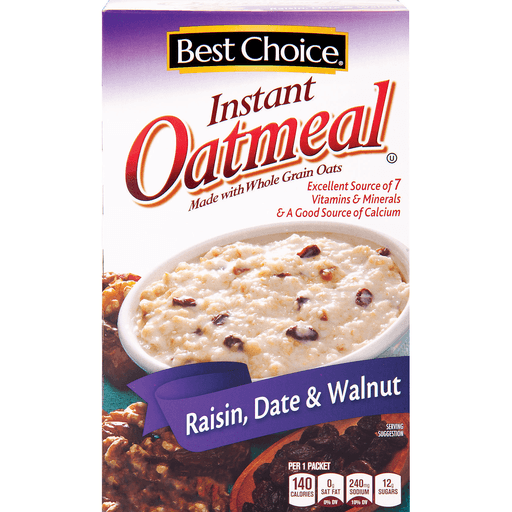 slide 1 of 1, Best Choice Instant Oatmeal Raisin, Date & Walnut, 12 oz