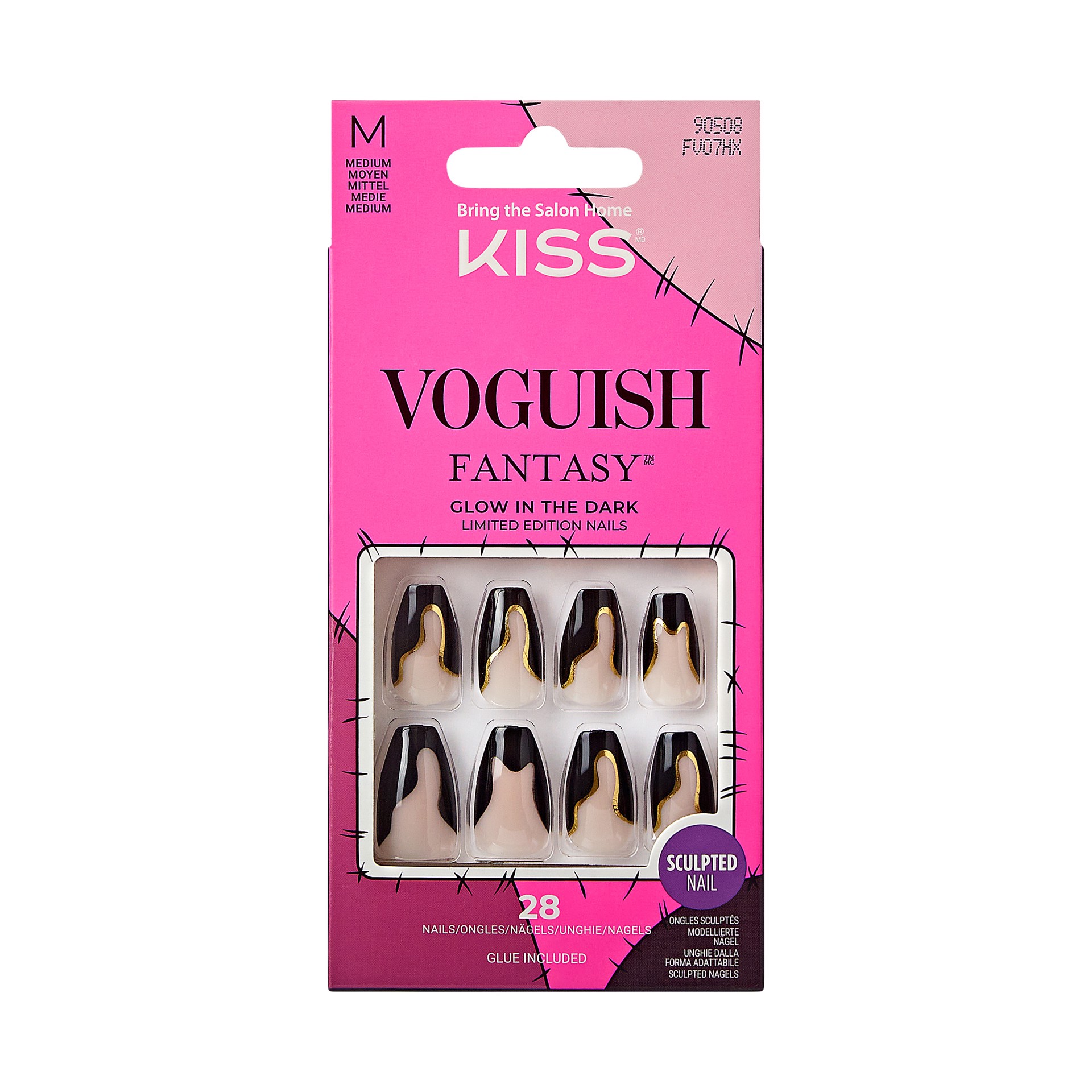 slide 1 of 5, KISS Voguish Fantasy Halloween Press-On Nails, Black, Medium Length, Coffin Shape, 31 Ct., 1 ct