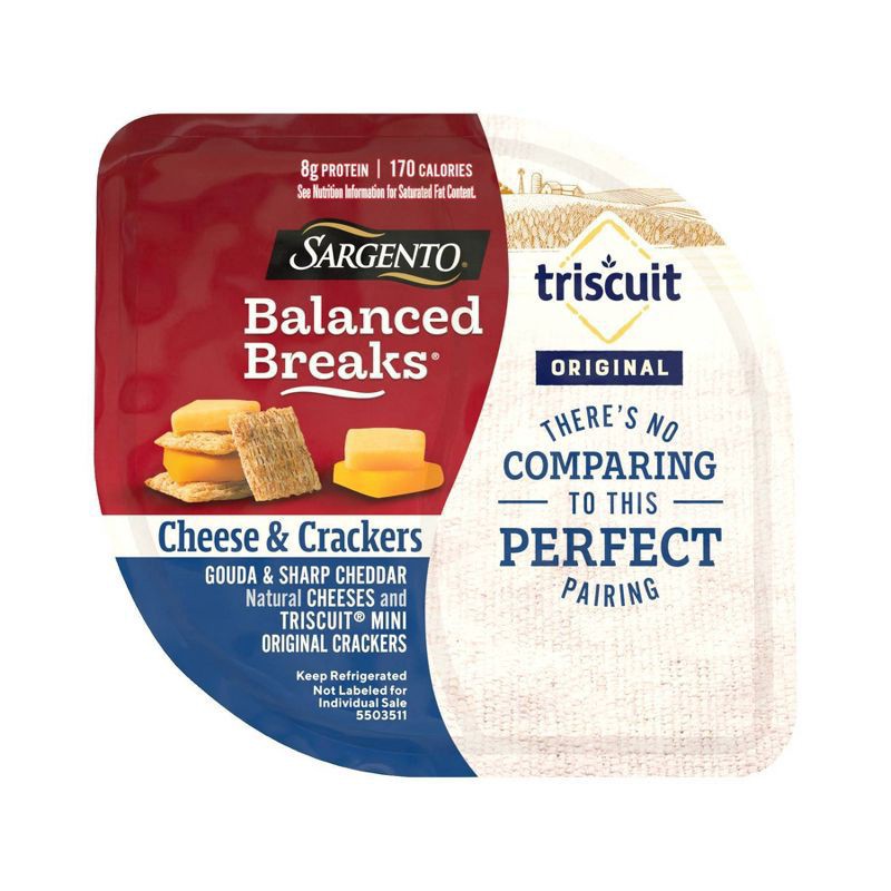 slide 5 of 7, Sargento Balanced Breaks Cheese & Crackers, Gouda & Sharp Cheddar Natural Cheeses and TRISCUIT Mini Original Crackers Snack Kit, 1.5 oz., 3-Pack, 4.5 oz