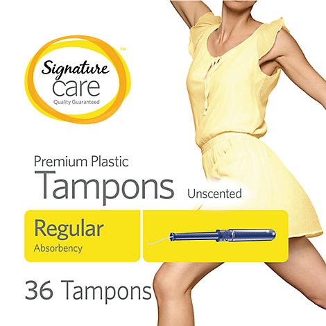 slide 1 of 1, Signature Care Tampons Premium Plastic Regular Absorbency, 36 ct