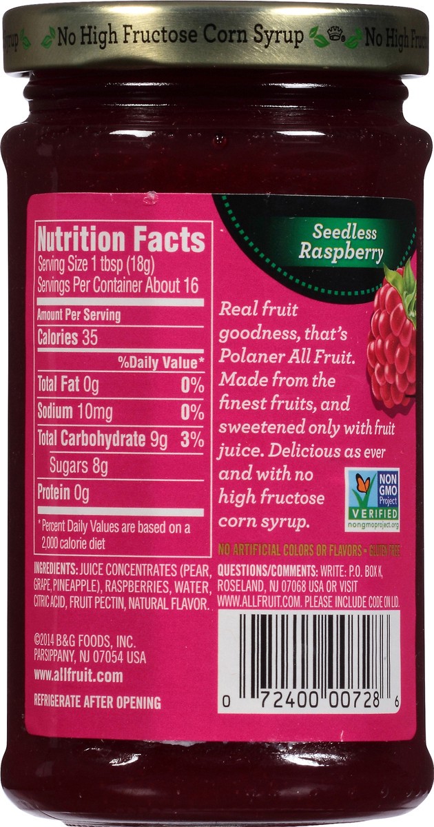 slide 4 of 11, Polaner All Fruit Seedless Raspberry Spreadable Fruit 10 oz. Jar, 10 oz