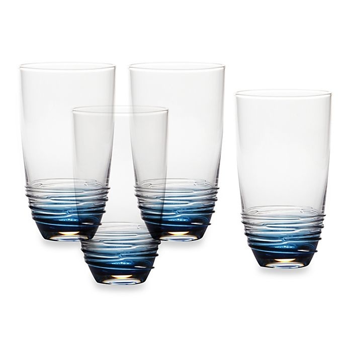 slide 1 of 1, Mikasa Swirl Highball Glasses - Cobalt, 4 ct