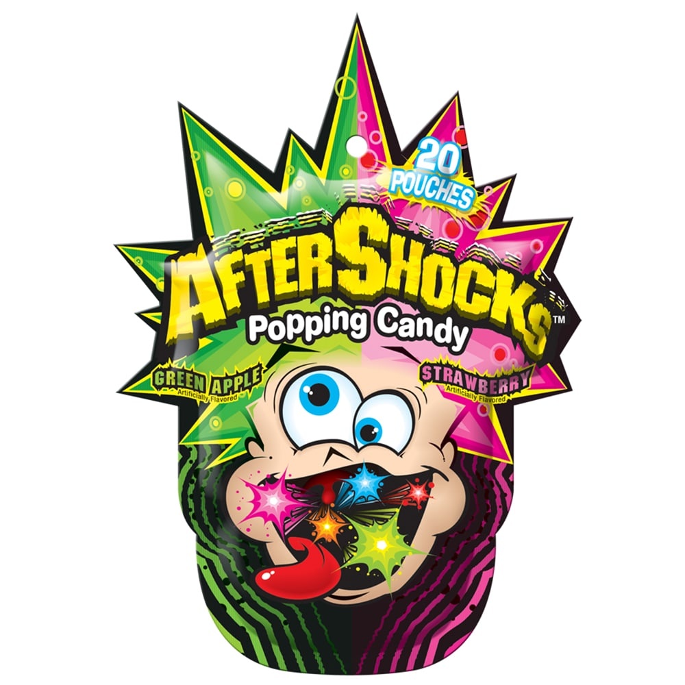 slide 1 of 1, Rips After Shocks Popping Candy, Green Apple/Strawberry 20-.053 Oz Pouches, 1.06 oz