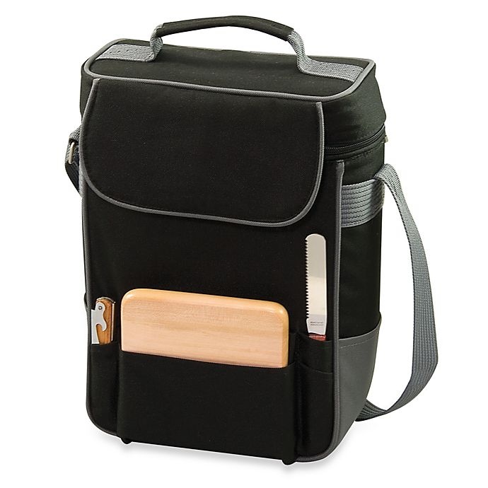 slide 1 of 3, Picnic Time Duet Insulated Wine and Cheese Tote - Black & Grey, 1 ct