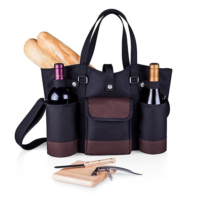 slide 4 of 5, Picnic Time Wine Country Tote - Black, 1 ct