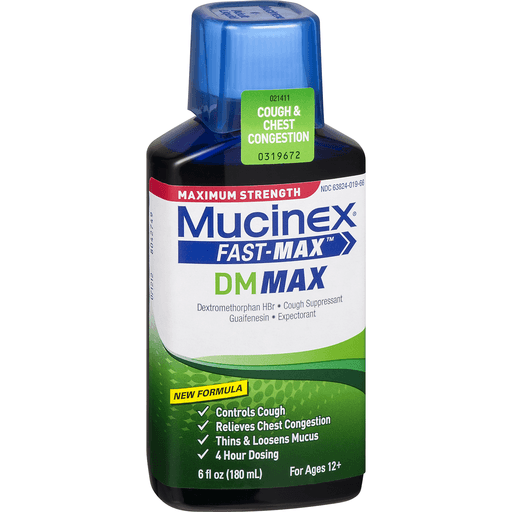 slide 3 of 8, Mucinex Fast-Max DM Max Cough & Chest Congestion Liquid, 6 fl oz
