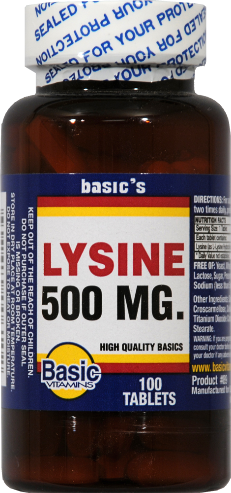 slide 1 of 2, Basic Lysine Tablets 500Mg, 100 ct