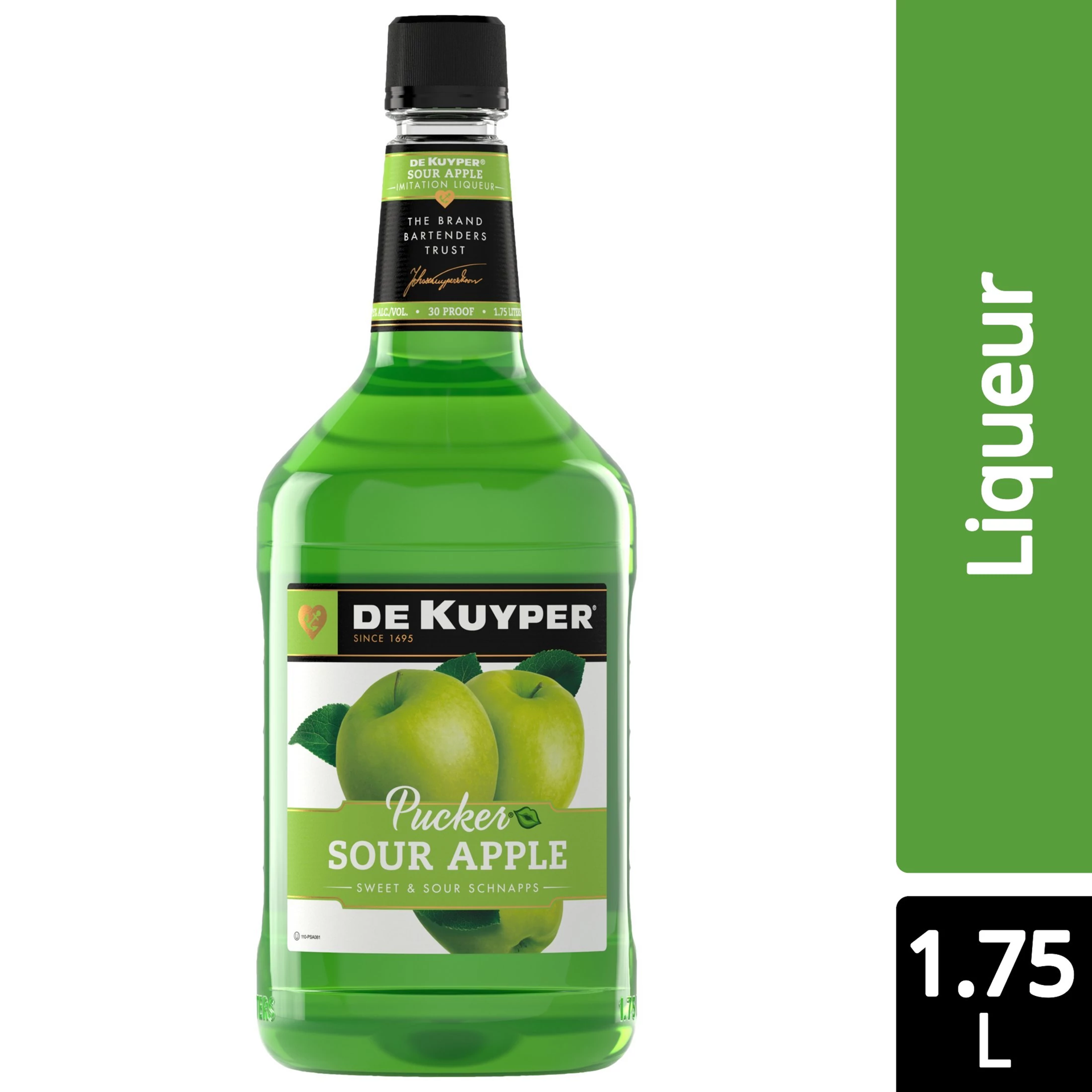 slide 1 of 2, DeKuyper Pucker Sour Apple Schnapps Liqueur 1.75 L, 1.75 liter