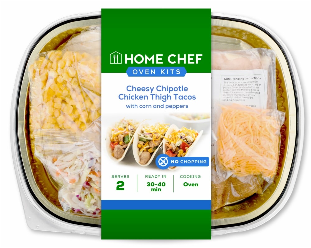 slide 1 of 1, Home Chef Oven Kit Cheesy Chipotle Chicken Thigh Tacos, 37 oz