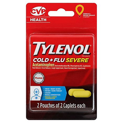 slide 1 of 1, Tylenol Cold Flu Severe Caplets - 4 Count, 4 ct