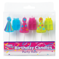 slide 1 of 1, Culpitt Party Hat & Present Shapes Cake Candles, 6 ct