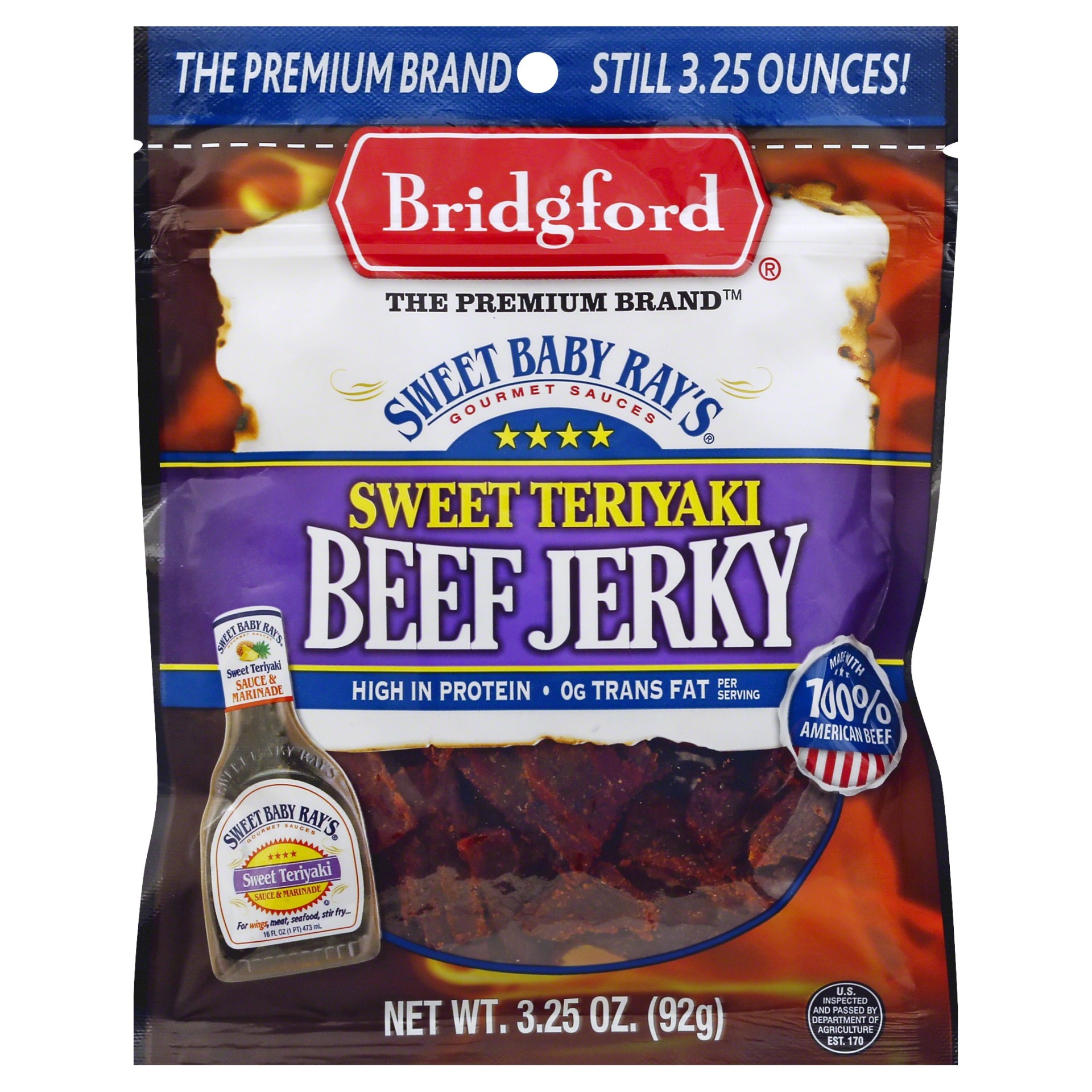 slide 1 of 1, Bridgford Beef Jerky, Sweet Teriyaki, 3.25 oz