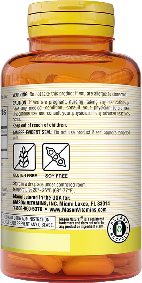 slide 8 of 9, Mason Natural Cinnamon 1000 mg - Healthy Blood Sugar Metabolism, Supports Heart and Circulatory Health, 100 Capsules, 100 ct