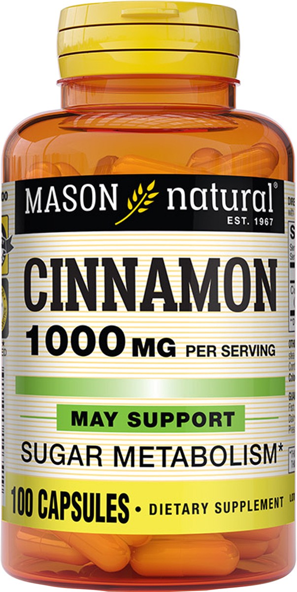 slide 6 of 9, Mason Natural Cinnamon 1000 mg - Healthy Blood Sugar Metabolism, Supports Heart and Circulatory Health, 100 Capsules, 100 ct