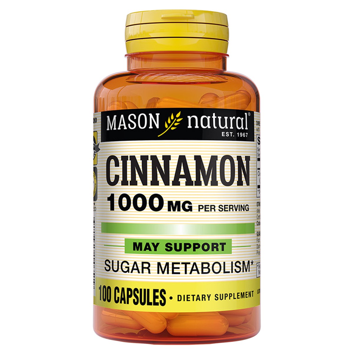 slide 5 of 9, Mason Natural Cinnamon 1000 mg - Healthy Blood Sugar Metabolism, Supports Heart and Circulatory Health, 100 Capsules, 100 ct