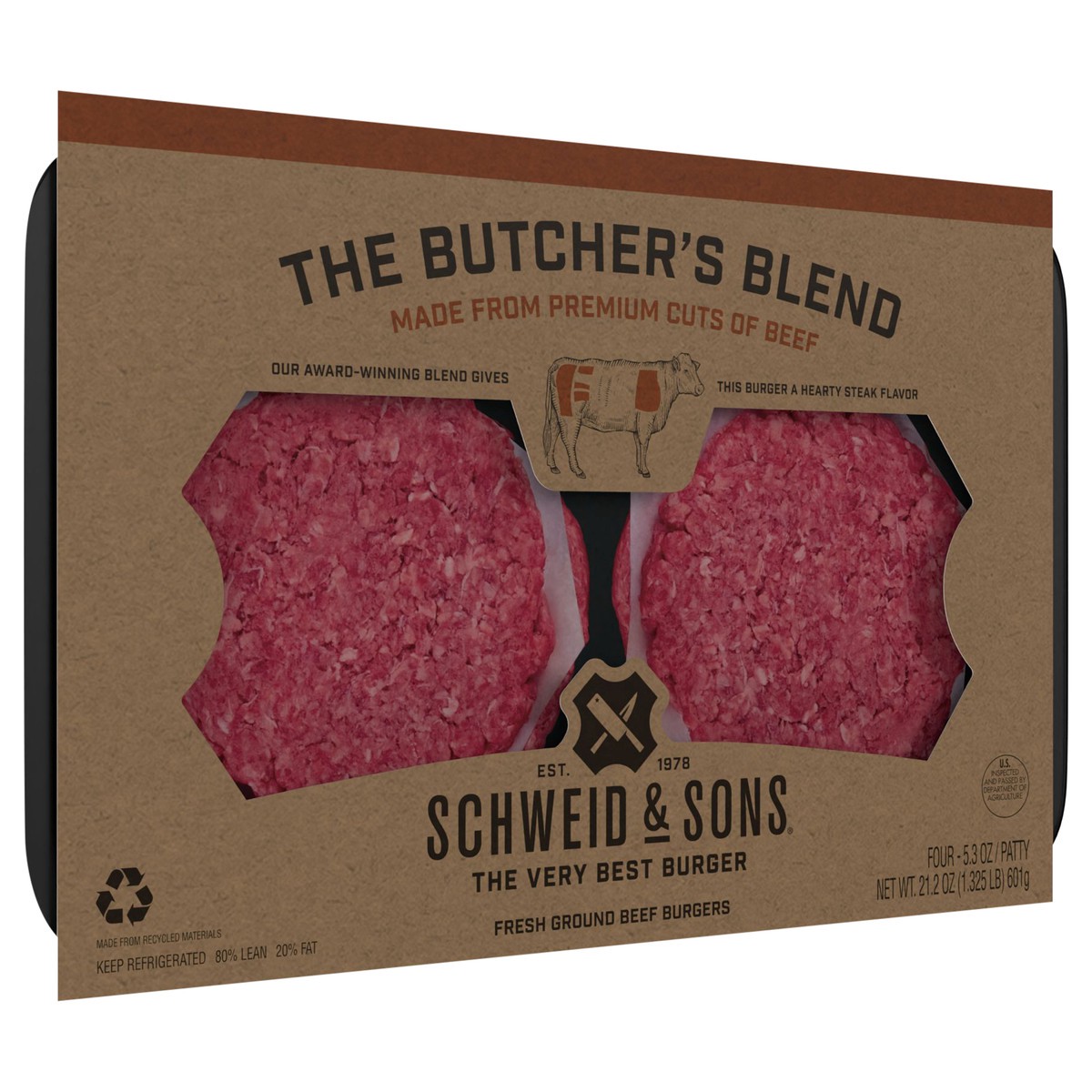 slide 6 of 11, Schweid & Sons Butcher's Blend Fresh Ground Beef Burgers 4 ea, 4 ct