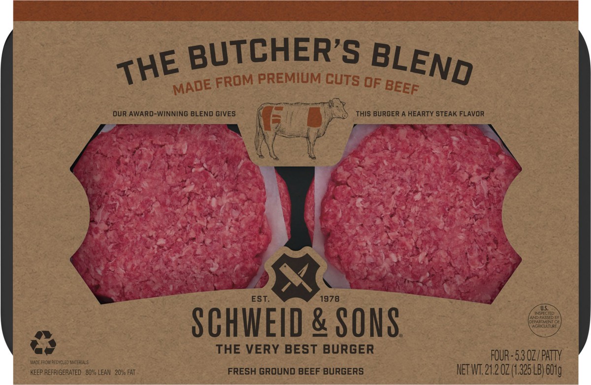 slide 5 of 11, Schweid & Sons Butcher's Blend Fresh Ground Beef Burgers 4 ea, 4 ct
