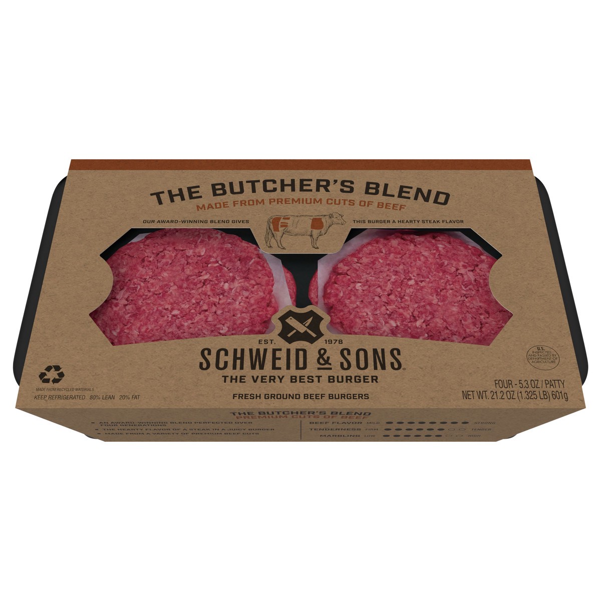 slide 10 of 11, Schweid & Sons Butcher's Blend Fresh Ground Beef Burgers 4 ea, 4 ct