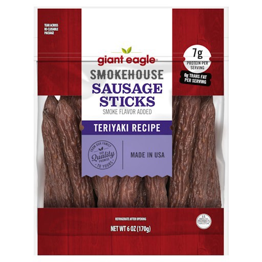 slide 1 of 1, Giant Eagle Smokehouse Sausage Sticks, Teriyaki Recipe, 6 oz