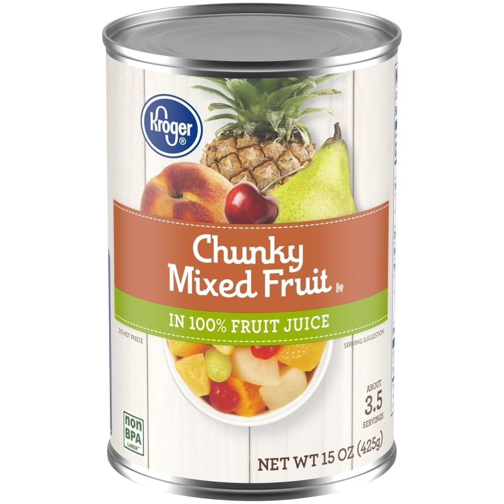 slide 1 of 1, Kroger Chunky Mixed Fruit In 100% Fruit Juice, 15 oz