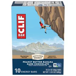 CLIF BAR - Peanut Butter Banana with Dark Chocolate Flavor - Made with Organic Oats - Energy Bars - Non-GMO - Plant Based Protein Bars (10 Pack)