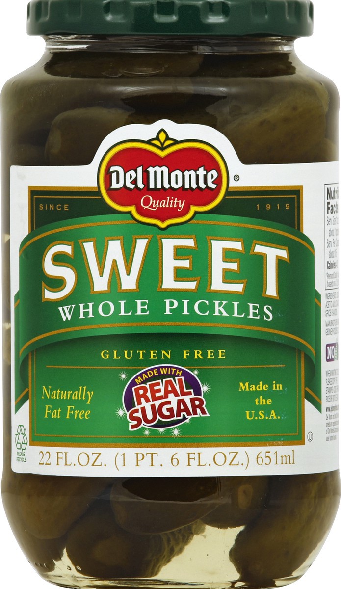 slide 2 of 3, Del Monte Pickles Whole Sweet - 22 Fl. Oz., 