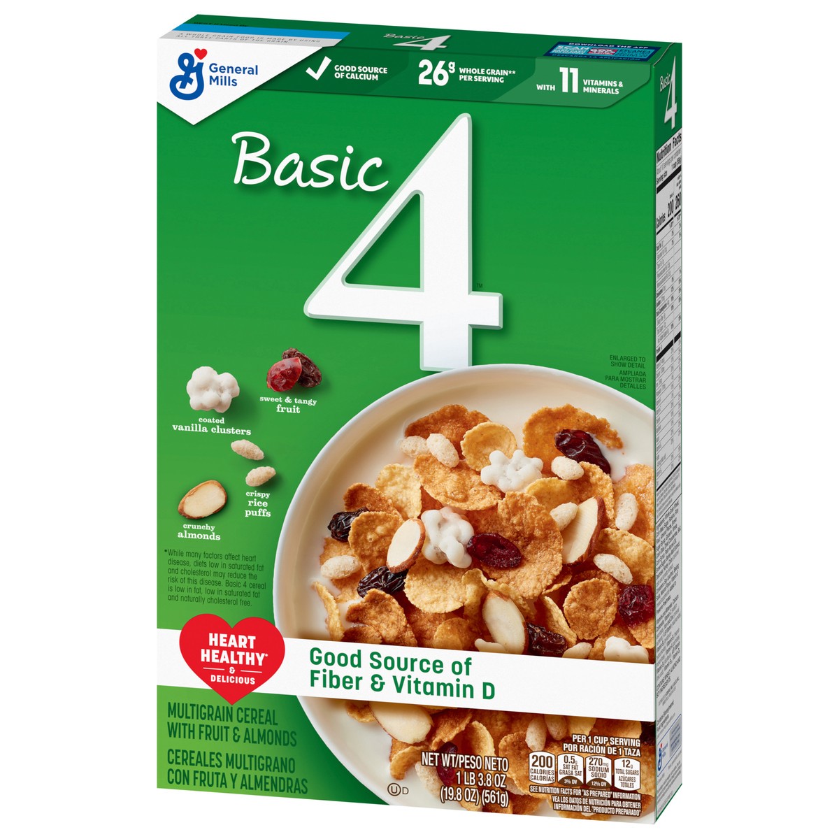 slide 12 of 13, Basic 4 Heart Healthy Cereal, Fruit and Nut Fiber Cereal with Whole Grain, 19.8 oz, 19.8 oz
