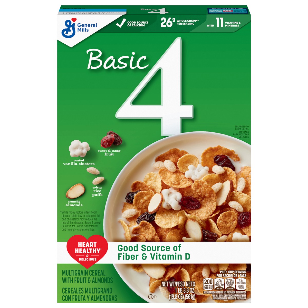 slide 8 of 13, Basic 4 Heart Healthy Cereal, Fruit and Nut Fiber Cereal with Whole Grain, 19.8 oz, 19.8 oz