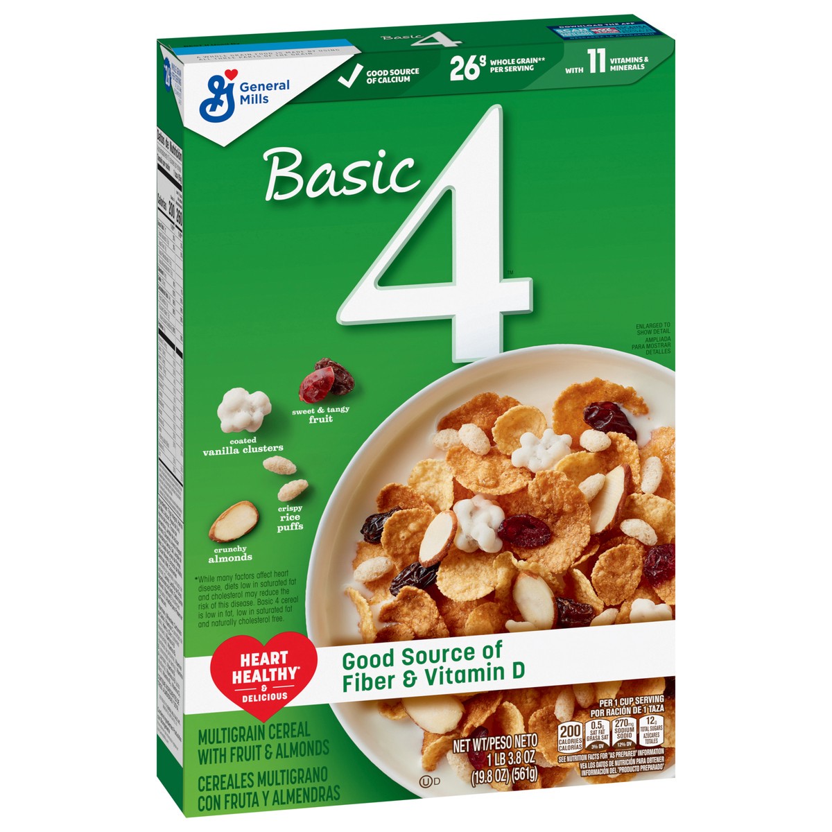 slide 4 of 13, Basic 4 Heart Healthy Cereal, Fruit and Nut Fiber Cereal with Whole Grain, 19.8 oz, 19.8 oz
