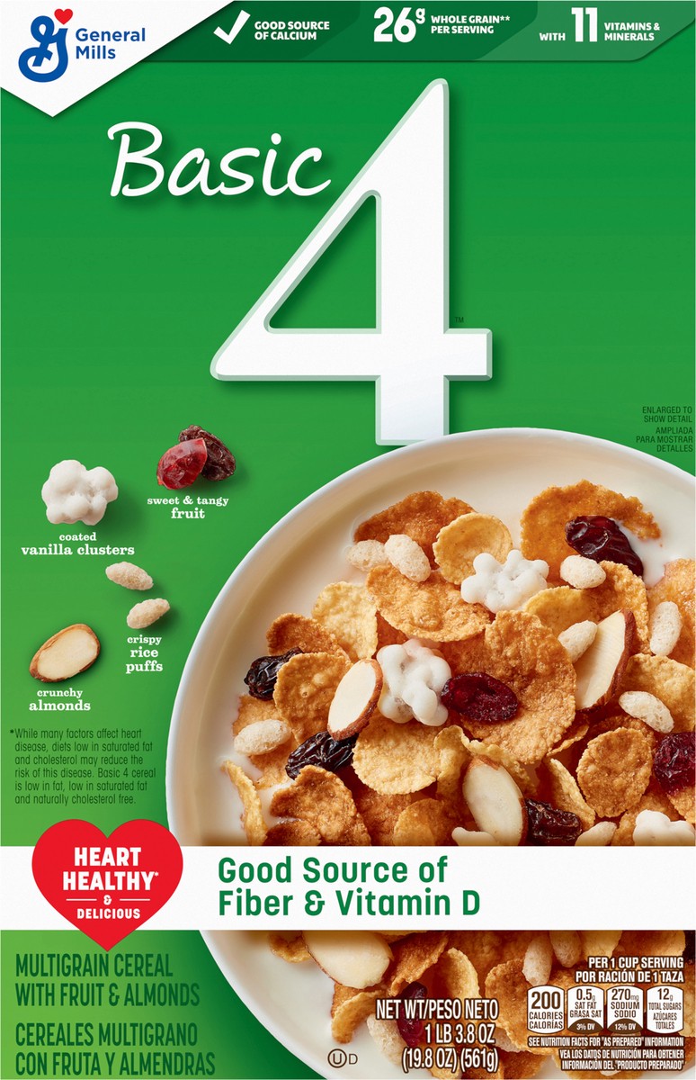 slide 11 of 13, Basic 4 Heart Healthy Cereal, Fruit and Nut Fiber Cereal with Whole Grain, 19.8 oz, 19.8 oz