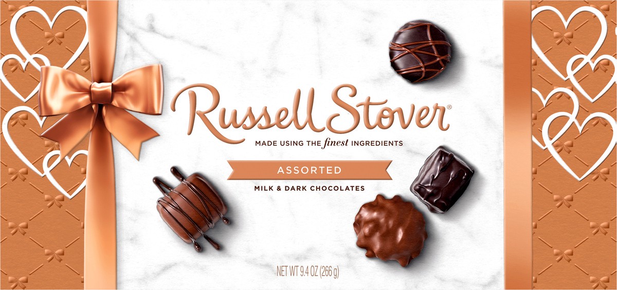 slide 8 of 8, RUSSELL STOVER Valentine's Day Assorted Milk & Dark Chocolate Gift Box, 9.4 oz. (16 pieces), 9.4 oz