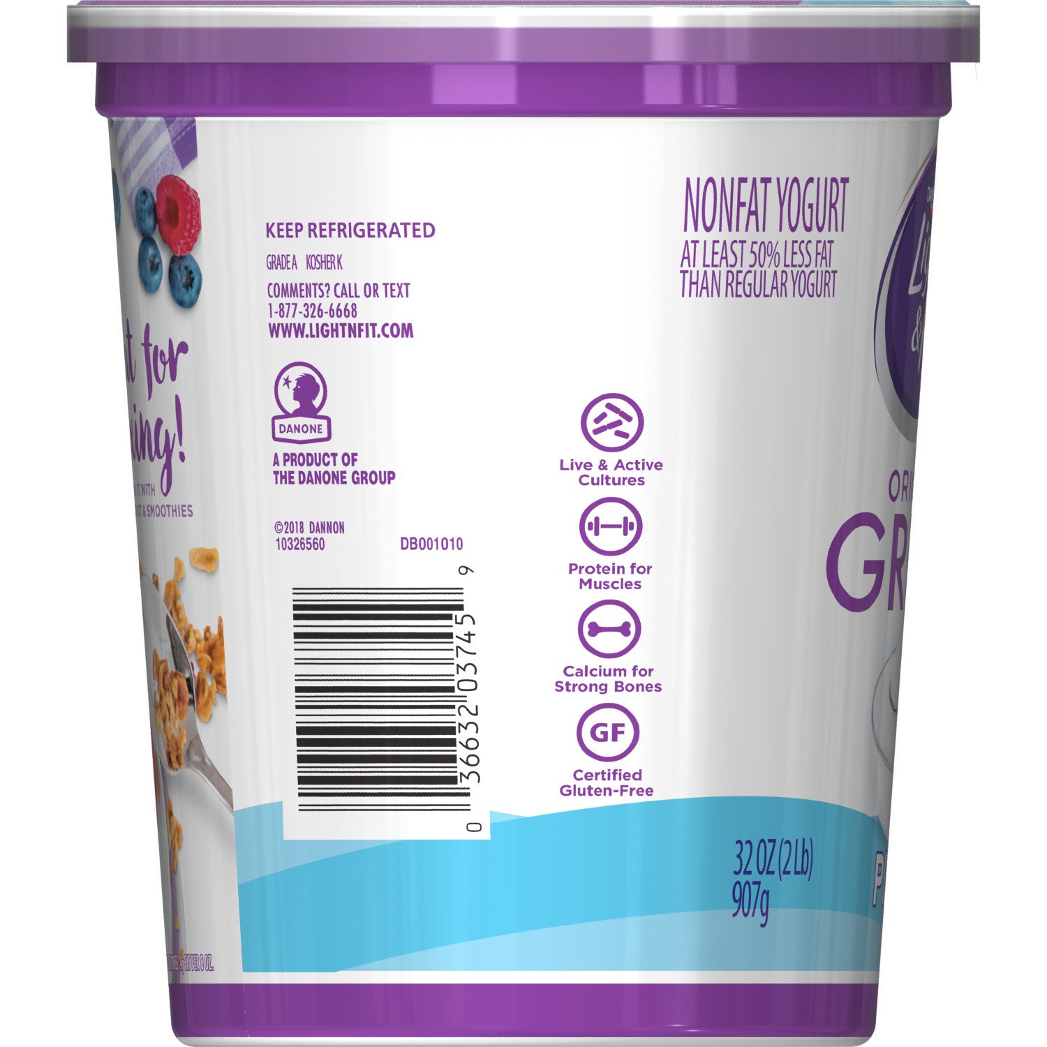 slide 5 of 6, Light + Fit Dannon Light + Fit Plain Greek Nonfat Yogurt, Creamy and Delicious Gluten Free Yogurt, 32 OZ Yogurt Tub, 32 oz