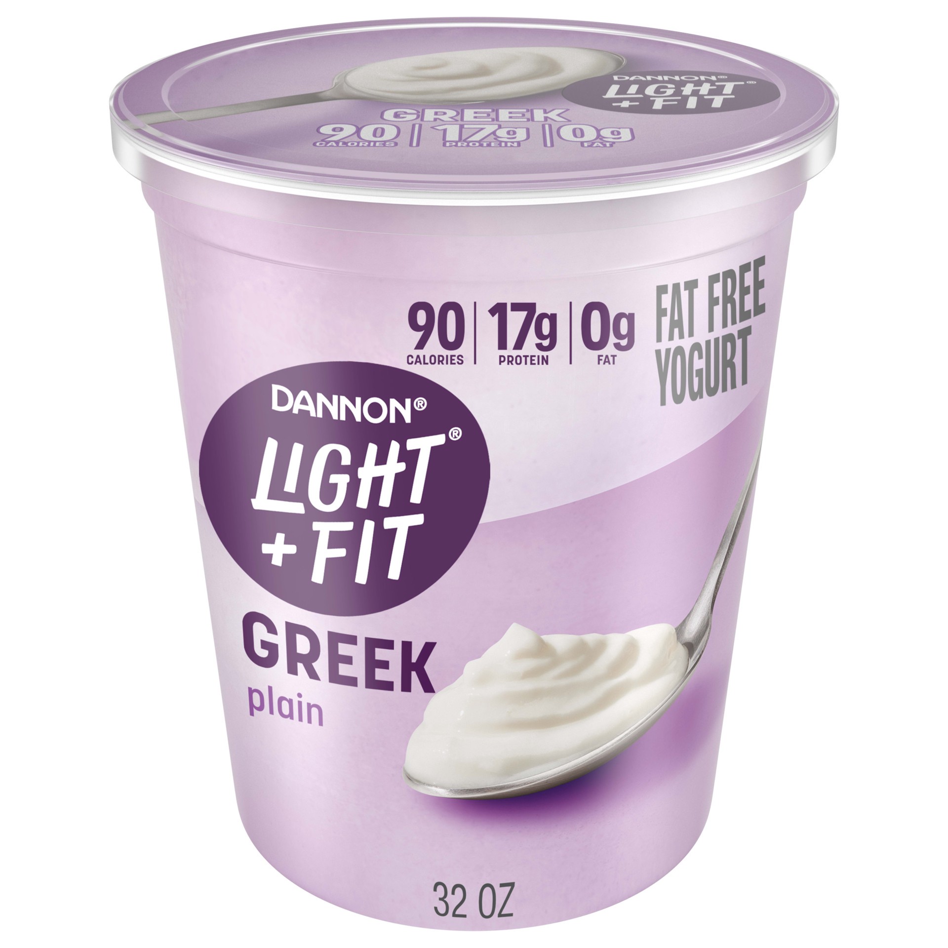 slide 1 of 6, Light + Fit Dannon Light + Fit Plain Greek Nonfat Yogurt, Creamy and Delicious Gluten Free Yogurt, 32 OZ Yogurt Tub, 32 oz