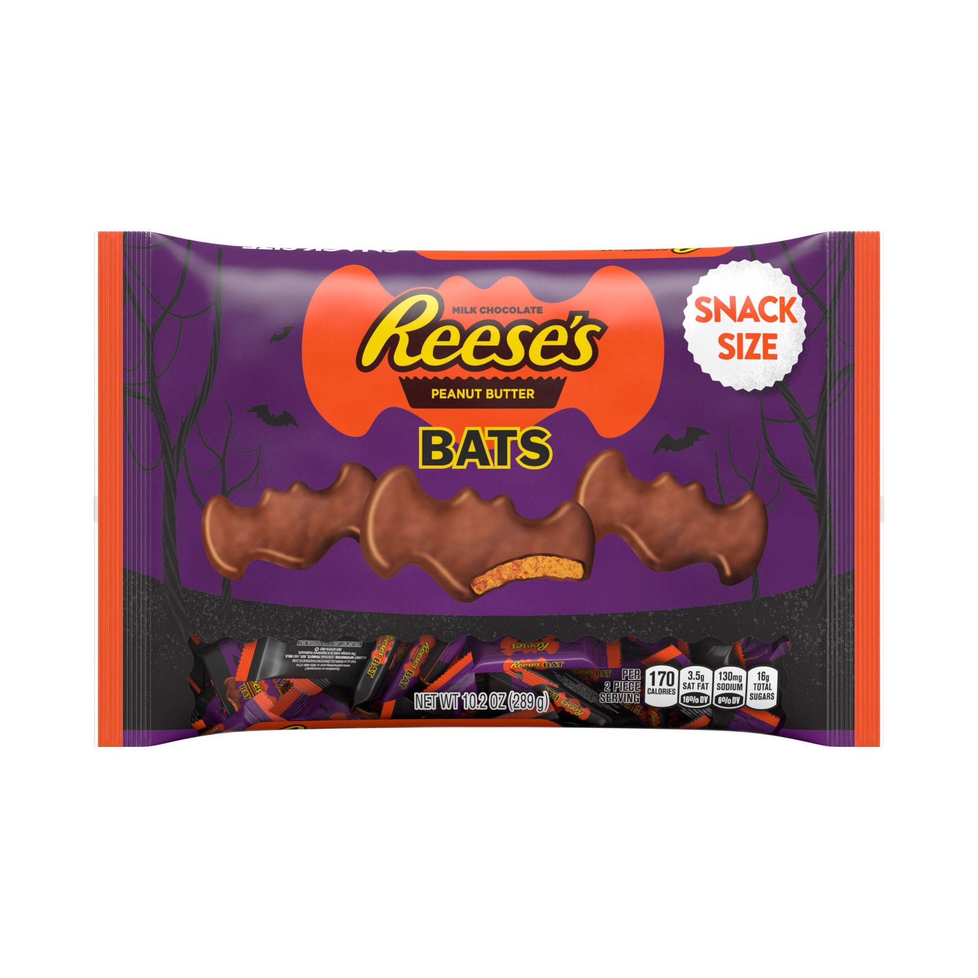 slide 1 of 5, Reese's Peanut Butter Cup Bats Halloween Snack Size, 10.2 oz